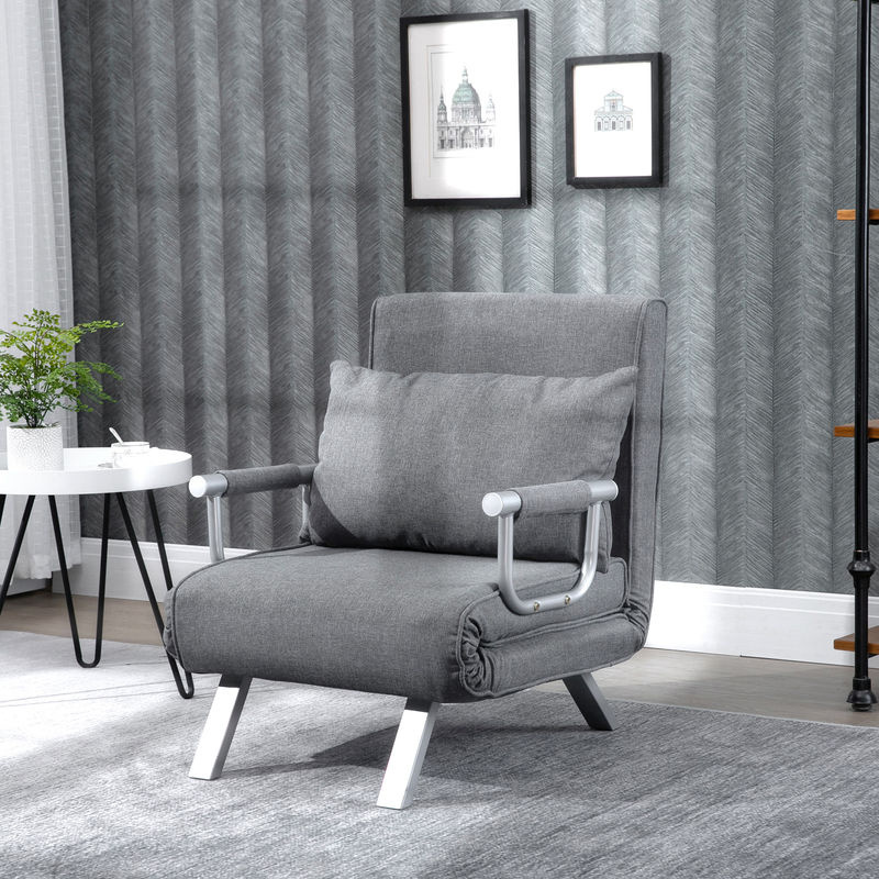Aosom 3-in-1 Schlafsofa als Schlafsessel, Gästebett und Chaiselongue mit Armlehnen in Grau, B/T/H: 65 x 69 x 80 cm - Bild 2