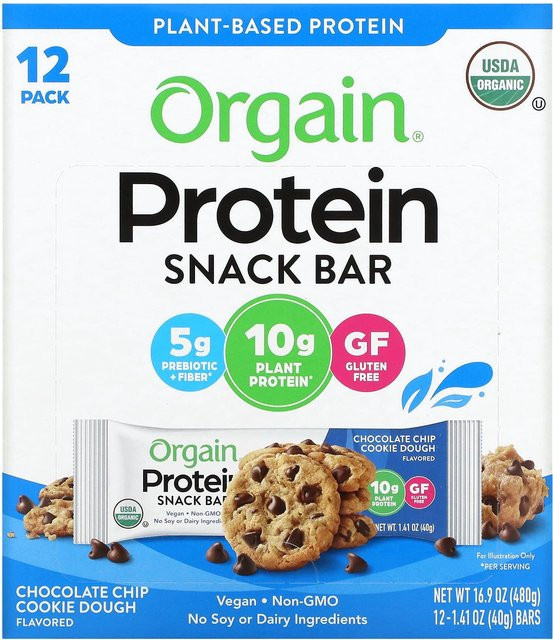 Orgain Bio-Pflanzenprotein-Riegel Chocolate Chip Cookie Dough 12 x 40 g - Bild 1