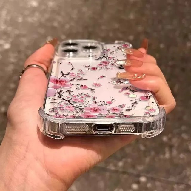 Sturzsichere iPhone Hülle mit Sakura-Muster in Pink und Transparent für Apple iPhone 17 16 15 14 13 12 11 Pro Max Plus X XR XS Max Mini - Bild 1