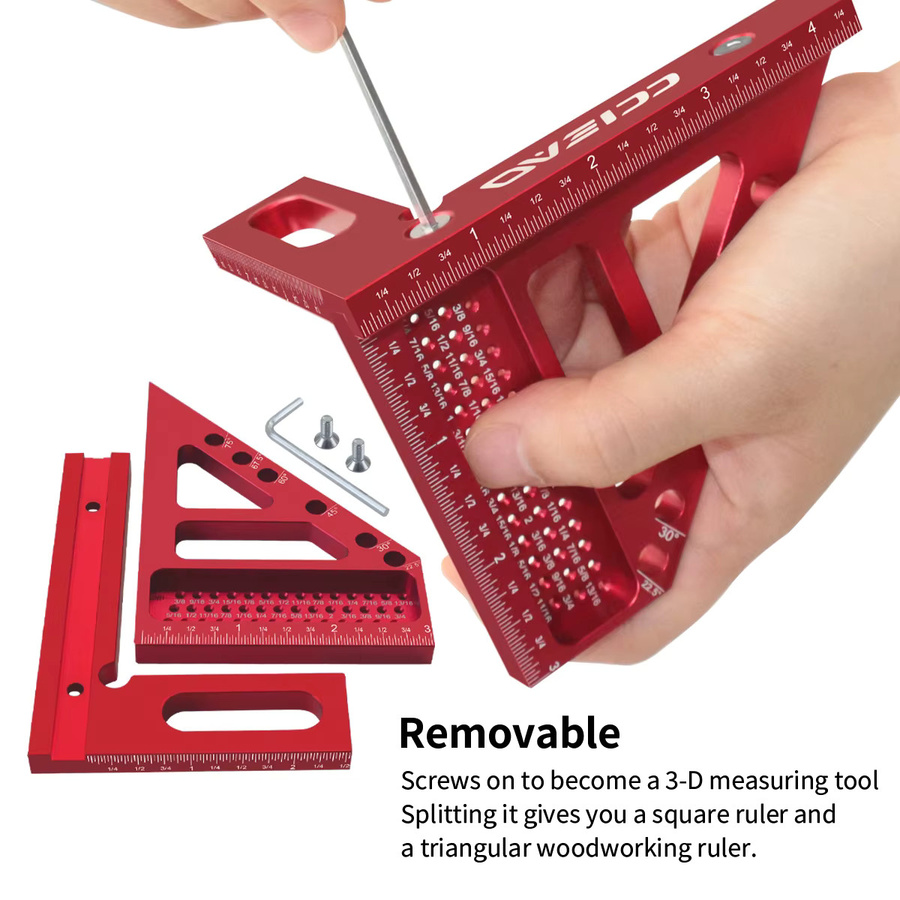 FNICEL Imperial 3D-Mehrwinkel-Messlineal aus Aluminiumlegierung in Rot für Holzbearbeitung und Ingenieurwesen - Bild 6