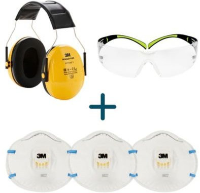 3M Schutzausrüstungs-Set mit Kapselgehörschutz PELTOR H510A, 3 Atemschutzmasken Cool Flow 8822 FFP2 und Schutzbrille SecureFit 400 in Transparent - Bild 1
