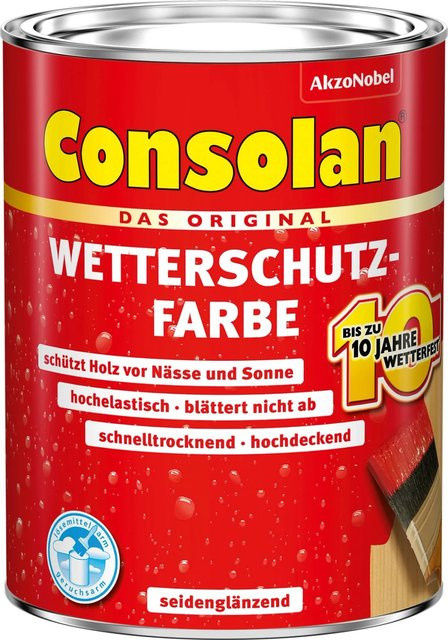 Consolan Wetterschutzfarbe für Holz in Schwarz seidenglänzend, 2,5 l - Bild 1