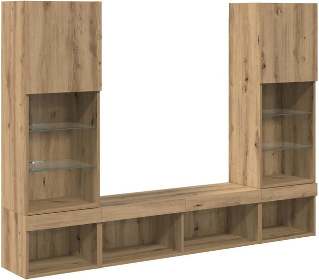 vidaXL TV Wand Einheit mit LED 5-teiliges Set in Artisan-Eiche, Braun, Wandmontage - Bild 1