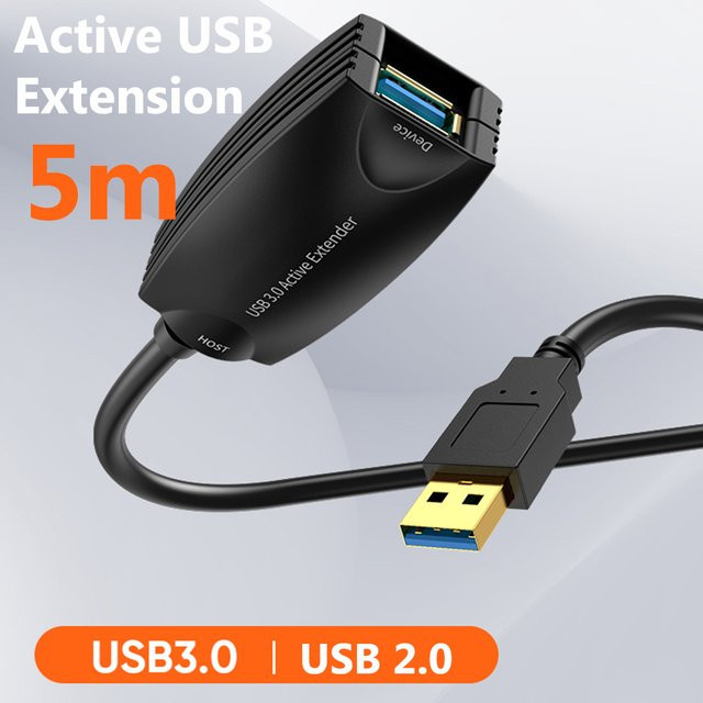 Aktives USB A Verlängerungskabel mit Verstärker, 5m USB 2.0/USB 3.0 Stecker auf Buchse, Schwarz - Bild 1