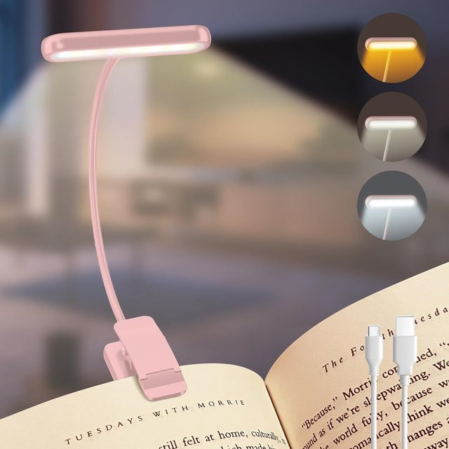KEBINCPLED Buchlicht in Rosa mit 3 Lichtfarben, USB wiederaufladbare Leselampe mit Clip und Touch-Bedienung - Bild 1