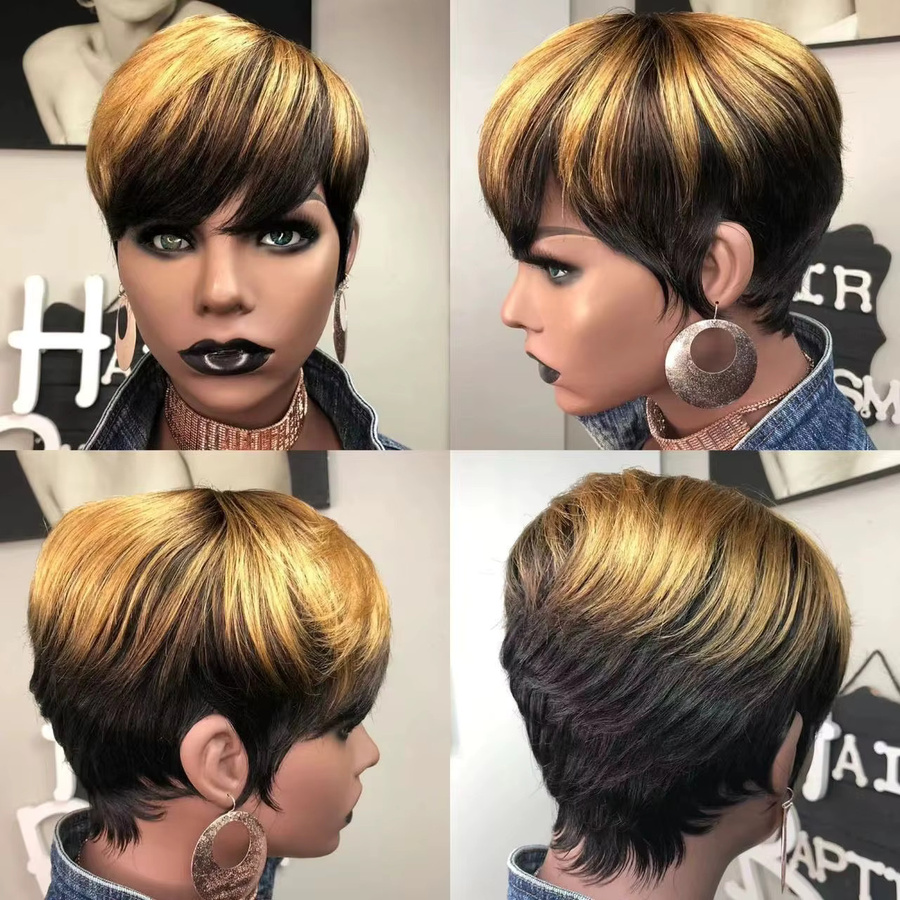 Lolely Dream Perücke, kurzes brasilianisches Remy-Echthaar, Schwarz-Braun, Damen - Bild 4