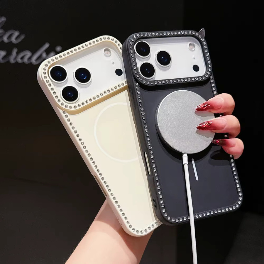 FUCHU MagSafe Handyhülle mit Glitzer-Diamant-Rahmen für iPhone 17 16 15 14 13 12 11 Pro Max Plus, transparente und lila Hartschalen-Schutzhülle - Bild 2
