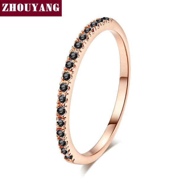 ZHOUYANG Ehering, Kupfer, Roségold, Zirkonia, Kristall, Unisex, Ringgröße 5.5 - Bild 1