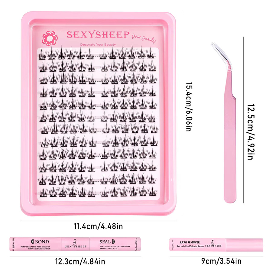 SEXYSHEEP Wimpern-Cluster-Set, Volumen-Einzelwimpern mit Bond & Seal, Unisex - Bild 2
