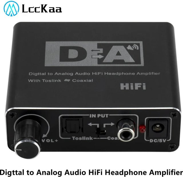 LccKaa Tragbarer HiFi DAC Verstärker Digital-Analog-Audio-Konverter in Schwarz mit RCA, 3,5mm Kopfhöreranschluss sowie Toslink Optischem und Koaxialem Ausgang, 24bit - Bild 1
