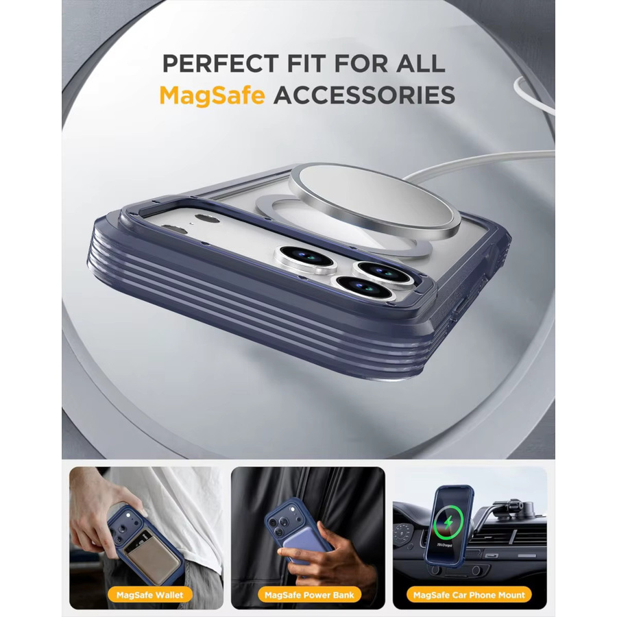 MagSafe Magnetische Hybrid Armor Handyhülle mit Rückenclip für iPhone, Transparent/Lila - Bild 5