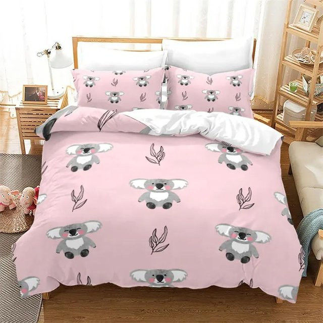 Binchi Outdoor Product Bettwäsche Set Cartoon Koala in Pink, bestehend aus Bettbezug und Kissenbezug, B/H: 135 x 200 cm - Bild 1