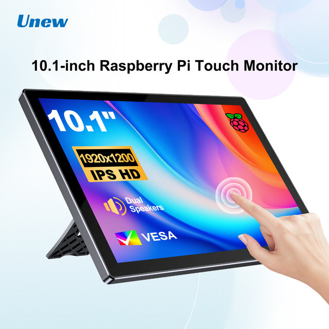 UNEW 10,1 Zoll Raspberry Pi Monitor mit Touchscreen, 1920 x 1200 LCD, 16:9, 60 Hz, Schwarz - Bild 1