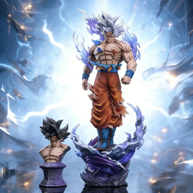 Bandai Dragon Ball Ultra Instinct Goku, PVC-Figur, 42 cm, austauschbare Doppelkopf-Statue - Bild 1