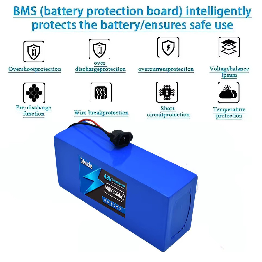 48V 100Ah 13S5P 18650 Lithium-Ionen-Akku mit intelligentem BMS-Schutzboard in Blau für E-Bike und E-Roller Motoren (250W-1000W) - Bild 2