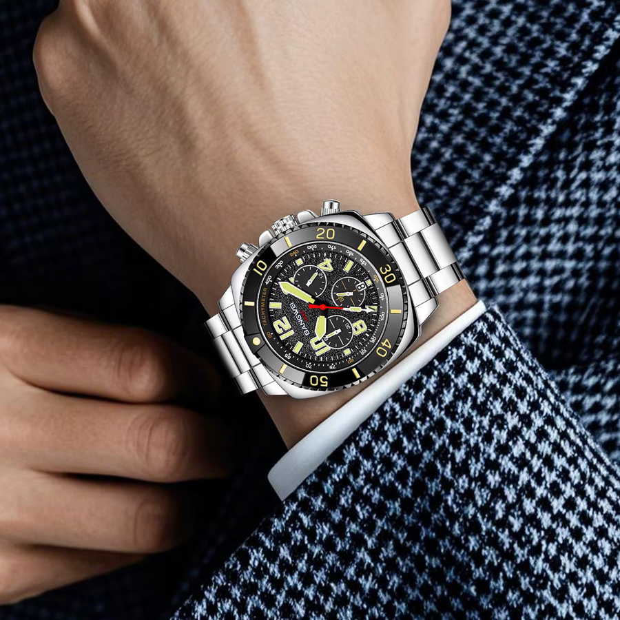LIGE Armbanduhr Chronograph, Quarz, Edelstahl, Schwarz, Herren - Bild 6