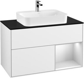 V&B Waschtischunterschrank Finion 100 mit Wandbeleuchtung in Weiß lackiert, B/T/H: 100 x 50,1 x 50,1 cm - Bild 1