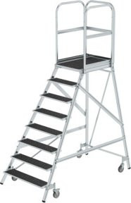 MUNK Podesttreppe aus Aluminium mit 8 Stufen und Federrollen, Farbe Silber, B: 80 cm, T: 60 cm, H: 150 cm - Bild 1