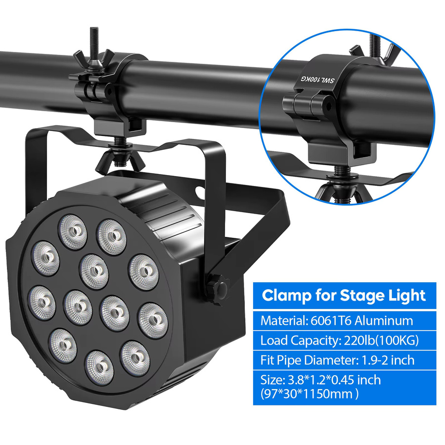 Datewink Klemmaufhänger für Bühnenbeleuchtung in Schwarz, Halterung für Par Light und DJ-Beleuchtung mit 48–52 mm Durchmesser und 100 kg Tragkraft - Bild 5