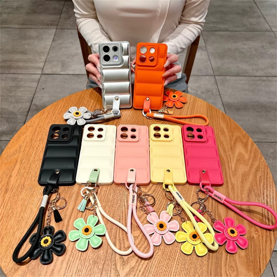 Luxuriöse weiche Daunenjacke Handyhülle mit Sonnenblumen-Handgelenkschlaufe für Xiaomi Redmi Note 14, 13, 12 Pro, Redmi 12, 14C, 13C in Pink - Bild 5