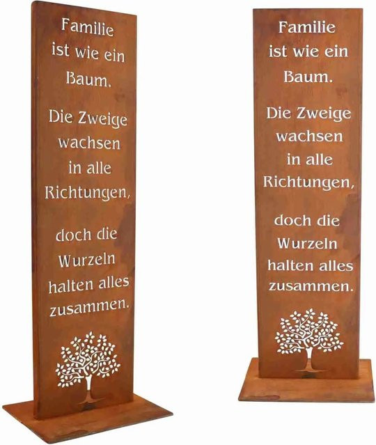 Rostikal Spruchtafel Familie mit Baum Motiv aus Cortenstahl in Braun, B: 200,0 cm, H: 150,0 cm - Bild 1