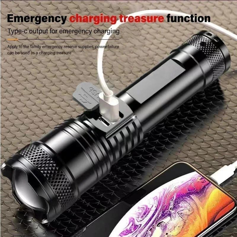 YH FlashLight LED-Taschenlampe mit Zoom und USB-Wiederaufladung aus Aluminiumlegierung für Outdoor, Camping und Angeln - Bild 3