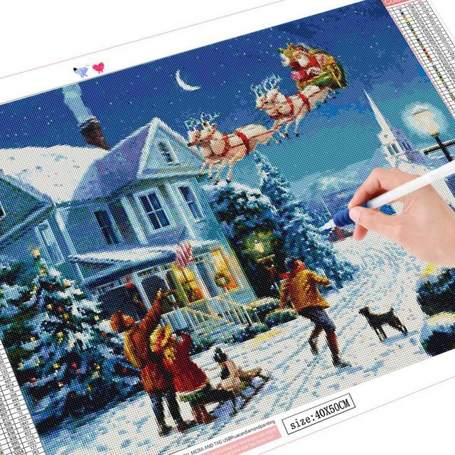 FIYO 5D Diamantmalerei Weihnachtsmann Mosaik Stickerei als Cartoon Winter Dekoration, B x H: 20 x 30 cm, Mehrfarbig - Bild 1