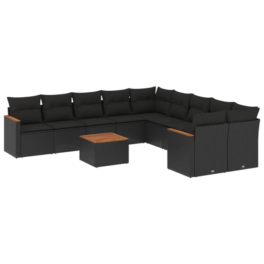 vidaXL 11-tlg Garten-Sofagarnitur aus Poly-Rattan und Akazienholz in Schwarz mit Kissen Modell 99 - Bild 2