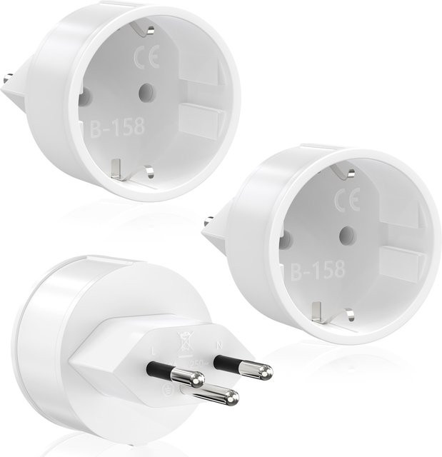HITRENDS Schweizer Reiseadapter Typ J/E/F Multi-Länder Universal-Stromadapter in Weiß - Bild 1