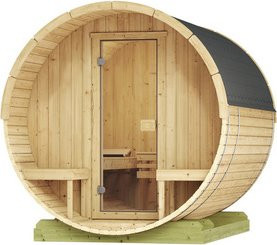 Weka Fasssauna 198 Sparset Kompakt aus europäischer Fichte mit 9,0 kW Heizleistung, L x Ø: 210,5 x 255,5 cm, naturfarben - braun - Bild 1
