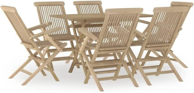 vidaXL 7-tlg Garten-Essgruppe aus massivem Teakholz in Grau mit Latten-Design - Bild 1