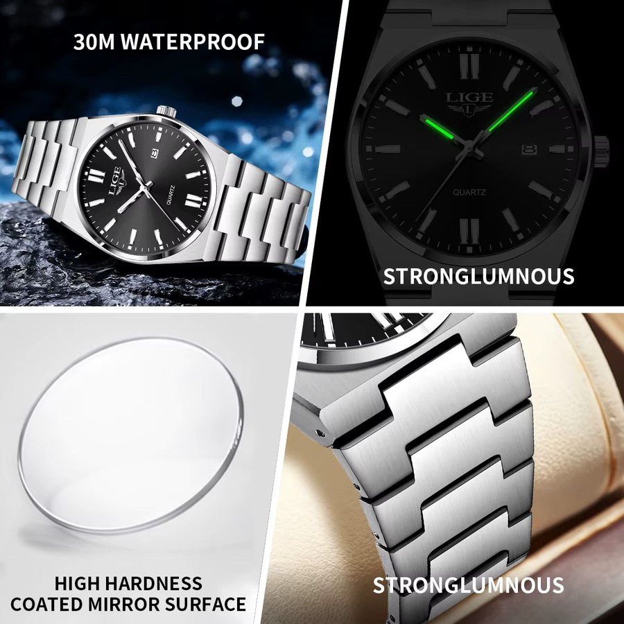 LIGE Armbanduhr Edelstahl, Quarz, Datum, Wochentag, Herren - Bild 4