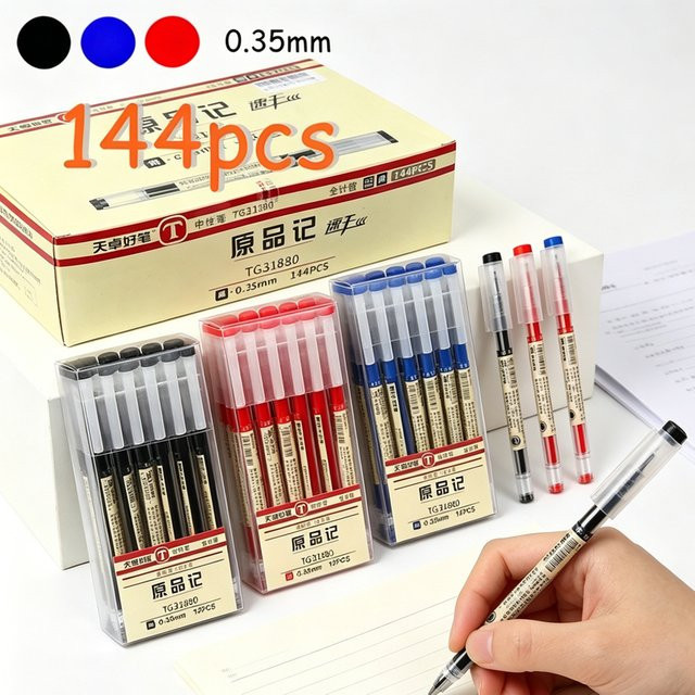 Hopk 144-teiliges Gelstift-Set mit 0,35 mm Spitze, schnelltrocknende Tinte in Schwarz, Blau und Rot für Schule und Büro - Bild 1