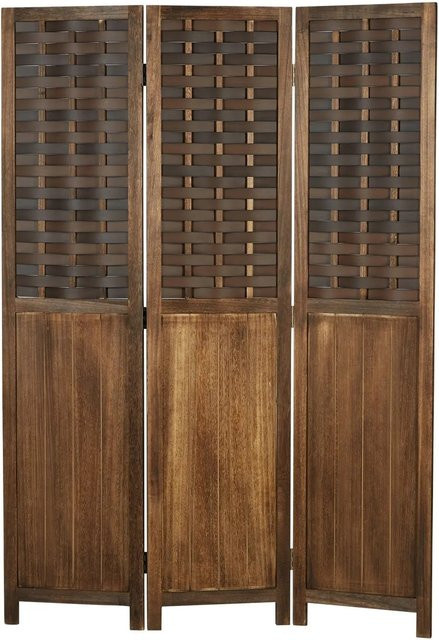 Homestyle4u 3-tlg. Paravent aus Paulowina-Holz mit Rattanmuster in Dunkelbraun, B: 120 cm, H: 170 cm - Bild 1