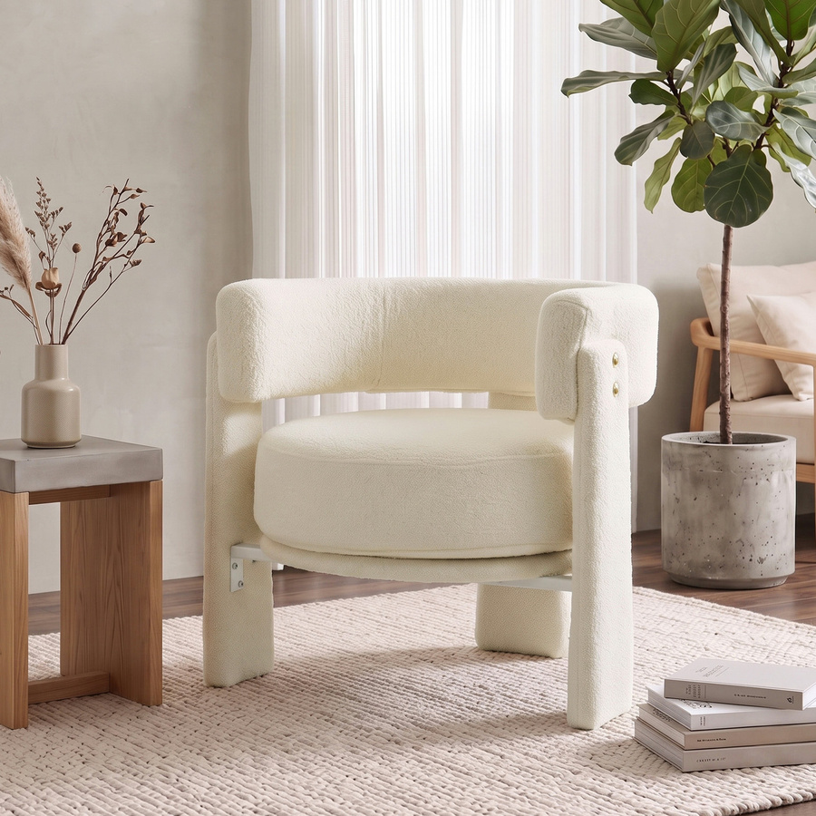 HOMCOM Wohnzimmersessel mit Teddy-Fleece-Bezug in Cremeweiß, gemütlicher Lesesessel mit Lendenkissen und integrierten Armlehnen für Schlafzimmer und Wohnzimmer - Bild 2