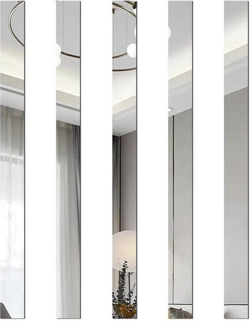 6 Stück Plain Abode Spiegel Dekor Aufkleber aus Acryl in Silber, selbstklebend mit 3D Streifen Design, B/H: 2 cm x 100 cm - Bild 1