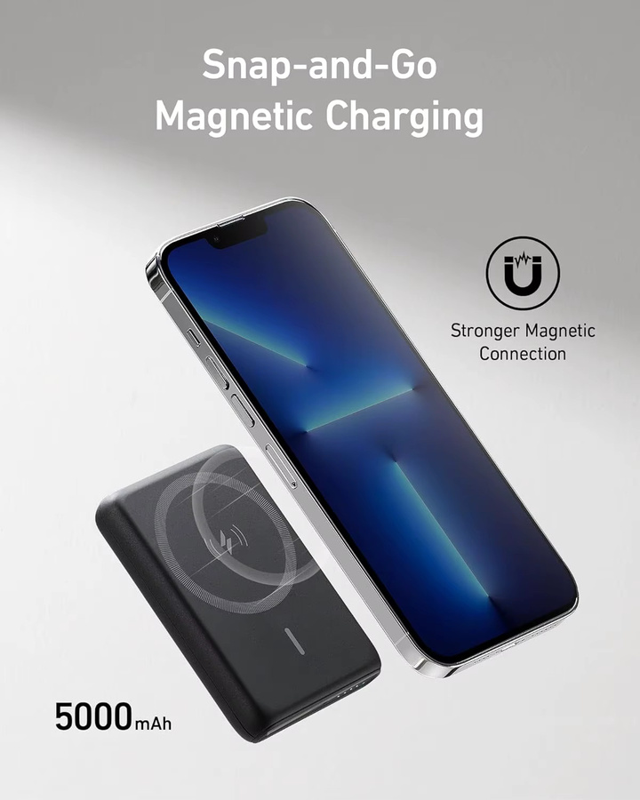 Anker 521 Magnetic Battery PowerCore Magnetic 5K kabellose Powerbank in Schwarz kompatibel mit iPhone 13 und iPhone 12 Serie mit 5000 mAh Kapazität - Bild 2