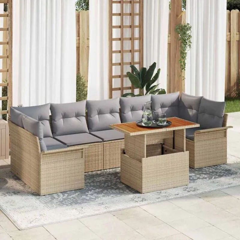Vidaxl Garten-Sofa-Set aus Polyrattan mit Speicherfunktion in Beige, 8-teiliges Loungemöbel-Set - Bild 1