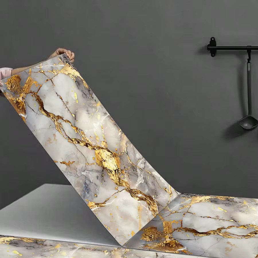 TTOKKONG WALLPAPER Selbstklebende Marmor-Tapete in Weiß mit abstraktem Design, wasserfeste Akzentwand-Aufkleber aus dickem Material - Bild 4