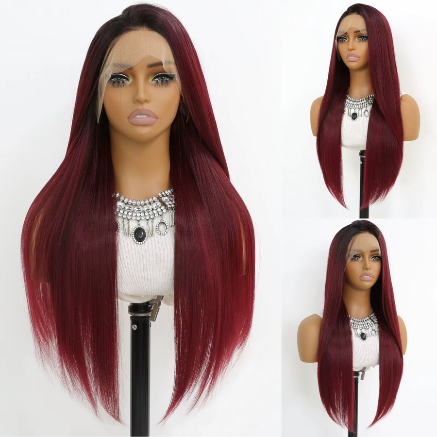 SALLYWELL Lace Front Perücke, Ombre Weinrot, 24 Zoll, Synthetisch, Damen - Bild 2