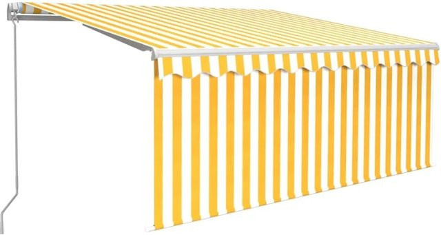 Furnicato Markise manuell einziehbar mit Rollo aus Polyestergewebe und Aluminium in Gelb & Weiß B: 3,5 m, H: 2,5 m - Bild 1