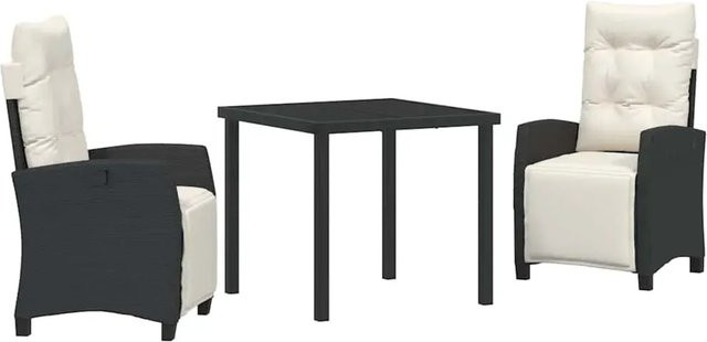 vidaXL Garten Essgruppe 3-teilig aus Poly-Rattan und Glas in Schwarz, Tisch und Stühle für Garten und Terrasse - Bild 1