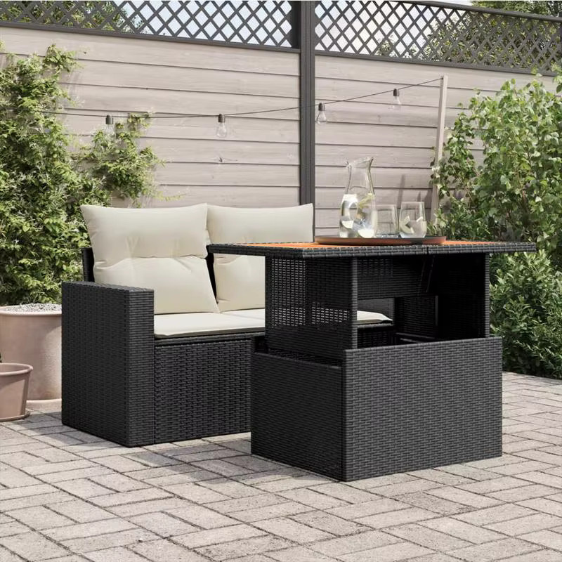 vidaXL Gartentisch aus Polyrattan und Akazienholz in Schwarz, B/T/H: 100 x 55 x 73 cm - Bild 3