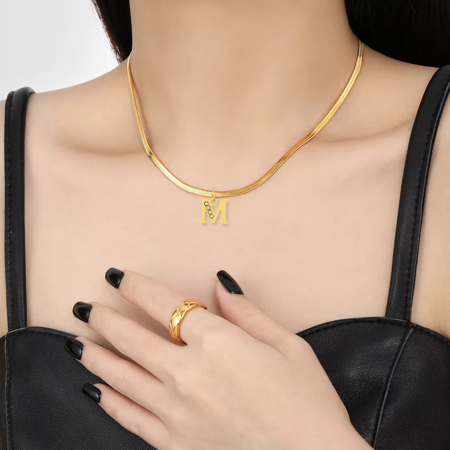 Halskette Edelstahl, Gold, Zirkonia, Initialen Anhänger, Damen - Bild 3