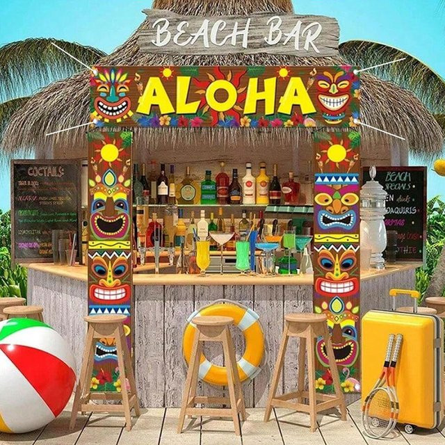 AFYPRTY Hawaiianisches Luau Party-Banner mit Aloha-Schriftzug und floralem Design, mehrfarbiges Wimpel-Dekorationsset für deine Festliche Veranda-Dekoration - Bild 1