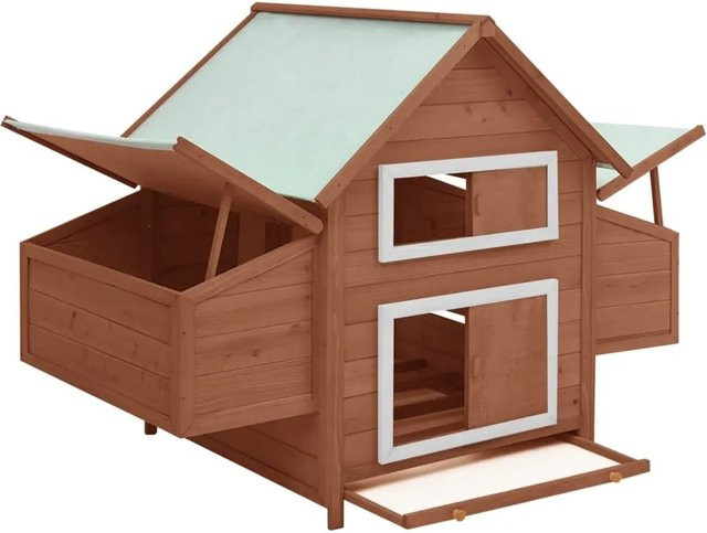vidaXL Hühnerstall aus Tannenholz in Mokka und Weiß, B/T/H: 152 x 96 x 110 cm - Bild 1