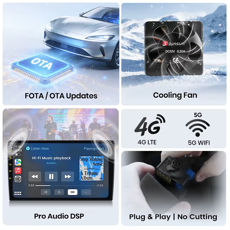 Junsun Wireless CarPlay und Android Auto Autoradio für Mercedes-Benz C-Klasse W203 und CLK-Klasse C209/A209, Multimedia-Player mit GPS, Wi-Fi, DSP und RDS in Schwarz - Bild 3