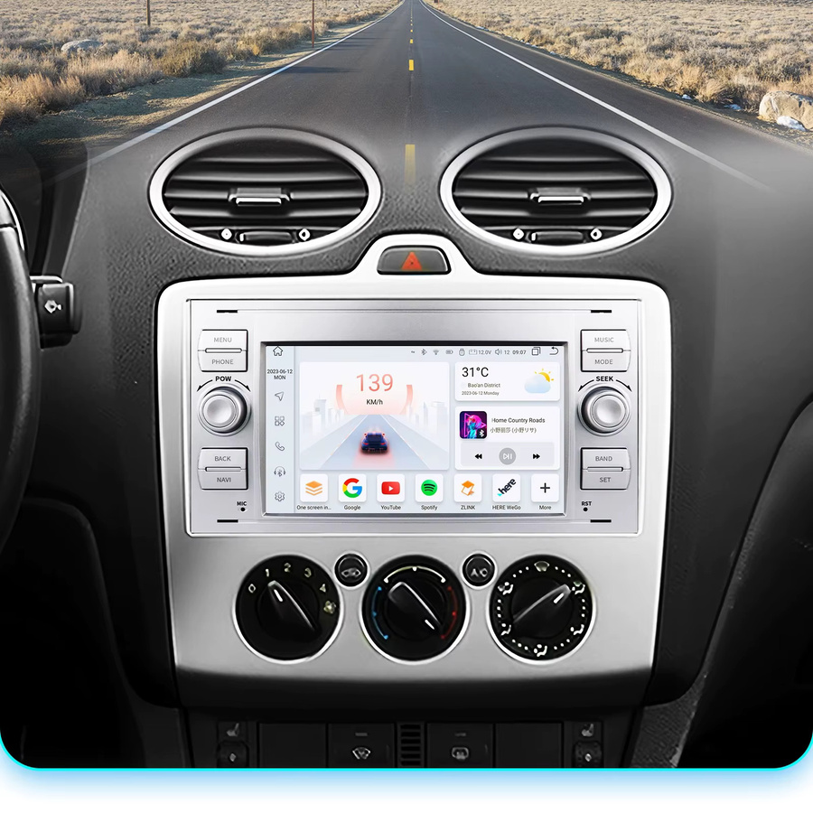 OSSURET Android Auto-Radio mit GPS und Carplay für Ford Focus S-Max C-MAX Galaxy Fiesta Transit Fusion Connect Mondeo Kuga in Schwarz - Bild 2