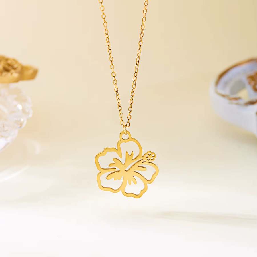 RINHOO FRIENDSHIP Halskette mit Blumen Anhänger, Edelstahl, Gold, Damen - Bild 2