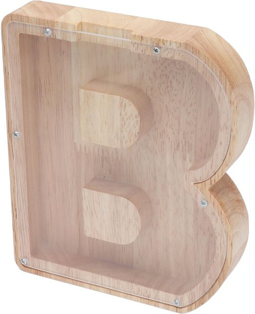 Rustikale Spardose aus Holz und Glas mit englischem Alphabet Buchstabe B von KONNWEI als Desktop-Ornament zur Heimdekoration - Bild 1